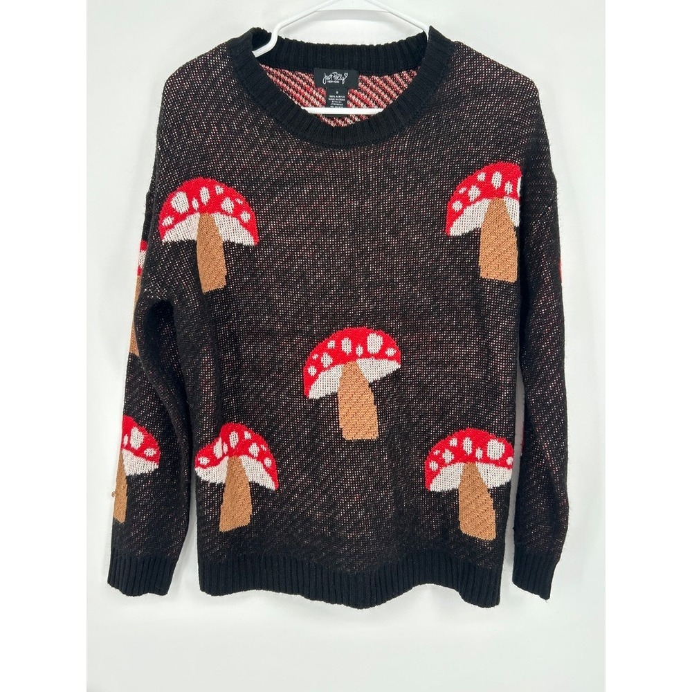 Just Polly New York Mushroom Sweater Womens S Black Red Whimsigoth Goblincore